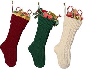img 4 attached to 🧦 Bellivera Christmas Stockings Set - 3 Pack, Large Size, Cable Knitted Xmas Stockings 18 inch, Personalized Heart Red, White & Green Hanging Stockings for Christmas Decorations