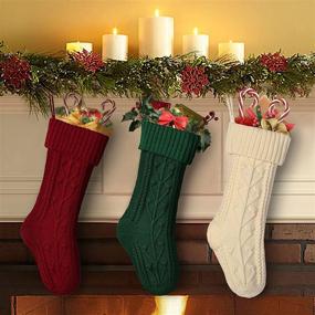 img 3 attached to 🧦 Bellivera Christmas Stockings Set - 3 Pack, Large Size, Cable Knitted Xmas Stockings 18 inch, Personalized Heart Red, White & Green Hanging Stockings for Christmas Decorations