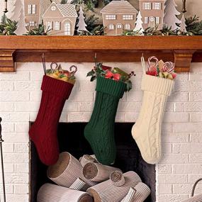 img 1 attached to 🧦 Bellivera Christmas Stockings Set - 3 Pack, Large Size, Cable Knitted Xmas Stockings 18 inch, Personalized Heart Red, White & Green Hanging Stockings for Christmas Decorations