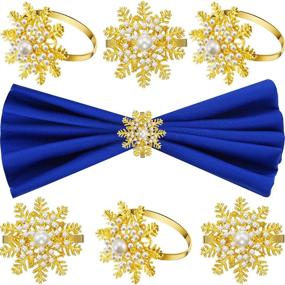 img 4 attached to 🎄 Exquisite Patelai Snowflake Napkin Rings Christmas Set – Elegant Pearl Buckle Holders for Xmas, Weddings, Thanksgiving Dinner (12, Gold)