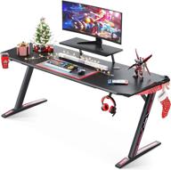 🕹️ upgrade your gaming setup with motpk gaming desk: 60 inch z shaped home office pc computer gaming desk table carbon coated - complete with monitor stand, controller stand, cup holder & headphone hook - black logo