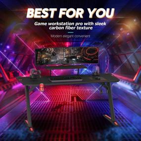 img 1 attached to 🕹️ Upgrade Your Gaming Setup with MOTPK Gaming Desk: 60 inch Z Shaped Home Office PC Computer Gaming Desk Table Carbon Coated - Complete with Monitor Stand, Controller Stand, Cup Holder & Headphone Hook - Black