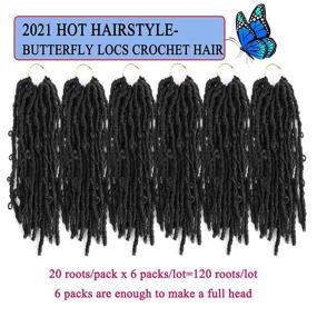 img 3 attached to 🦋 6 Packs of Butterfly Locs Crochet Hair - 12 Inch Pre-looped Distressed Locs Crochet Braids - Pre-twisted Short Faux Locs Crochet Hair in 1B# Shade