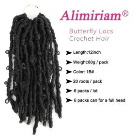 img 2 attached to 🦋 6 Packs of Butterfly Locs Crochet Hair - 12 Inch Pre-looped Distressed Locs Crochet Braids - Pre-twisted Short Faux Locs Crochet Hair in 1B# Shade