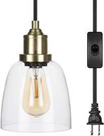 💡 dewenwils adjustable cord pendant light with on/off switch - modern hanging light fixture for bedroom, kitchen, living room - clear glass shade and 15ft hanging cord logo