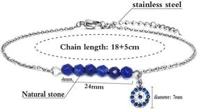 img 1 attached to 💎 YOUCANDOIT2 4mm Natural Agate Stone Beaded Stainless Steel Chain Bracelet Anklet with Blue Diamond Demon Evil Eye Pendant - Perfect Female or Girl Gift