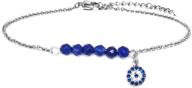 💎 youcandoit2 4mm natural agate stone beaded stainless steel chain bracelet anklet with blue diamond demon evil eye pendant - perfect female or girl gift logo