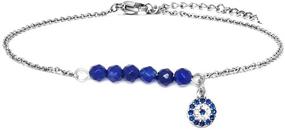 img 3 attached to 💎 YOUCANDOIT2 4mm Natural Agate Stone Beaded Stainless Steel Chain Bracelet Anklet with Blue Diamond Demon Evil Eye Pendant - Perfect Female or Girl Gift