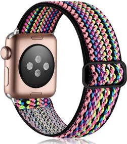 img 4 attached to 🌈 Полосатый ремешок Vcegari для Apple Watch - дышащий мягкий нейлоновый ремешок для iWatch 40 мм серий 6 5 4 3 2 1 - Совместим с 38 мм, 42 мм, 44 мм - Растяжимый и стильный