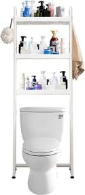 img 3 attached to 🚽 White 3 Tier Over Toilet Shelf Bathroom Organizer with Storage Rack for Majade Bathroom - Freestanding Space Saver Toilet Stands, 4 Hooks, and 6 Adhesive Wall Hooks Included