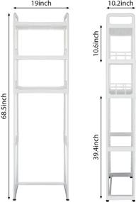 img 2 attached to 🚽 White 3 Tier Over Toilet Shelf Bathroom Organizer with Storage Rack for Majade Bathroom - Freestanding Space Saver Toilet Stands, 4 Hooks, and 6 Adhesive Wall Hooks Included