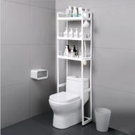 🚽 white 3 tier over toilet shelf bathroom organizer with storage rack for majade bathroom - freestanding space saver toilet stands, 4 hooks, and 6 adhesive wall hooks included логотип