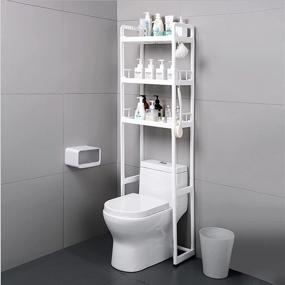 img 4 attached to 🚽 White 3 Tier Over Toilet Shelf Bathroom Organizer with Storage Rack for Majade Bathroom - Freestanding Space Saver Toilet Stands, 4 Hooks, and 6 Adhesive Wall Hooks Included