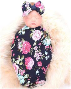 img 3 attached to 🌹 Galabloomer Navy Blue Rose Floral Print Baby Swaddle Receiving Blankets Headband Set