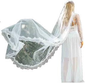 img 4 attached to 💍 Yalice Women's Vintage Lace Bridal Veil: Elegant 1 Tier Long Cathedral Length, Soft Tulle Hair Accessory for Wedding