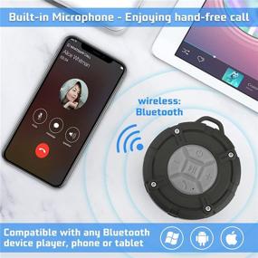 img 3 attached to Душевая колонка Annlend Bluetooth IPX7 - Портативная водонепроницаемая беспроводная колонка для ванной, открытого воздуха, пляжа, путешествий и другого - с присоской, крючком, микрофоном и громкой связью - (Серый)