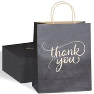 🛍️ 50 pcs black paper bags with handles bulk - medium size 8x4.75x10 - kraft thank you gift bags for small business, shopping, wedding, party logo