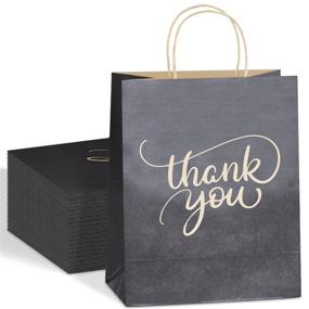 img 4 attached to 🛍️ 50 Pcs Black Paper Bags With Handles Bulk - Medium Size 8x4.75x10 - Kraft Thank You Gift Bags for Small Business, Shopping, Wedding, Party