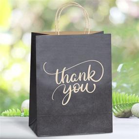 img 2 attached to 🛍️ 50 Pcs Black Paper Bags With Handles Bulk - Medium Size 8x4.75x10 - Kraft Thank You Gift Bags for Small Business, Shopping, Wedding, Party
