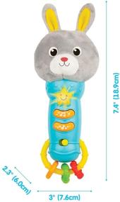 img 1 attached to 🎤интерактивная детская музыкальная игрушка в виде микрофона с мягким кроликом на вершине - светится, трещит и легко нажимаемые кнопки - забавные звуковые эффекты, звуки животных и музыка - отличная игрушка для детей от 6 месяцев+