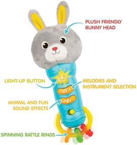 img 3 attached to 🎤интерактивная детская музыкальная игрушка в виде микрофона с мягким кроликом на вершине - светится, трещит и легко нажимаемые кнопки - забавные звуковые эффекты, звуки животных и музыка - отличная игрушка для детей от 6 месяцев+