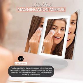 img 1 attached to 💄 High-Definition Cosmetic Mirror with LED Lights, Touch-Screen Control, Triple Mirror, 1/2/3X Magnification, Portable Vanity Mirror - Beautyworks Backlit Mirror (Arctic White)