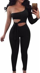 img 4 attached to BEAGIMEG Womens Shoulder Bodycon Jumpsuit - Trendy Women's Clothing for Jumpsuits, Rompers & Overalls