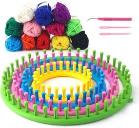 img 4 attached to VGOODALL Circular Knitting Loom Set with 12 Skeins 🧶 of Acrylic Yarn for Hats, Scarves, Shawls, Sweaters, and Socks