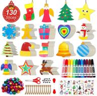 🎄 360 pcs wooden christmas ornament kit - diy crafts for kids and adults, shuttle art 130 unfinished wood slices with 13 styles, 130 jute twine, 12 colors washable markers, 50 bells - ideal for festive decorations logo