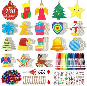 img 4 attached to 🎄 360 PCS Wooden Christmas Ornament Kit - DIY Crafts for Kids and Adults, Shuttle Art 130 Unfinished Wood Slices with 13 Styles, 130 Jute Twine, 12 Colors Washable Markers, 50 Bells - Ideal for Festive Decorations