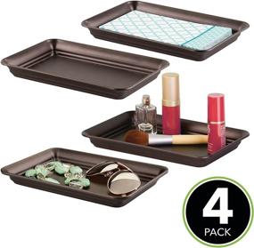 img 3 attached to 📦 Bronze Metal Organizer Tray - 4 Pack for Bathroom Vanity, Countertops, Closets, Dressers - Holds Watches, Earrings, Makeup Brushes, Reading Glasses, Perfume, Guest Hand Towels