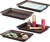 📦 bronze metal organizer tray - 4 pack for bathroom vanity, countertops, closets, dressers - holds watches, earrings, makeup brushes, reading glasses, perfume, guest hand towels logo