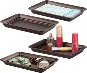 img 4 attached to 📦 Bronze Metal Organizer Tray - 4 Pack for Bathroom Vanity, Countertops, Closets, Dressers - Holds Watches, Earrings, Makeup Brushes, Reading Glasses, Perfume, Guest Hand Towels