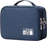 🔌 ultimate travel cable organizer bag - double layer electronic accessories case for cords, chargers, phone, sd cards, and personal items - dark blue logo