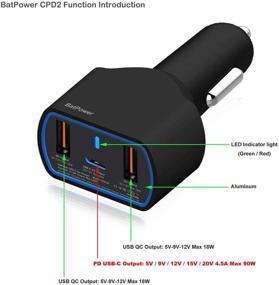 img 2 attached to BatPower 120W USB C Laptop Car Charger: Compatible with New Surface Book, HP, Dell | High Power Delivery, Dual USB QC | 12v-24v Auto Power Supply