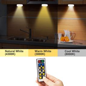 img 3 attached to 💡 LUXSWAY Battery Powered Push Lights - Wireless Puck Lights, Dimmable Under Cabinet Lights with Nature/Warm/Cool Light - Remote Control Stick on Lights for Closet Cabinet Stair, Timer ON/OFF - 4 Pack