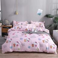 🛏️ luxury full size cartoon pink girl duvet cover set for kids woman - 4 piece kitty cat bedding collection including 1 duvet cover, 1 flat sheet, and 2 pillowcases logo