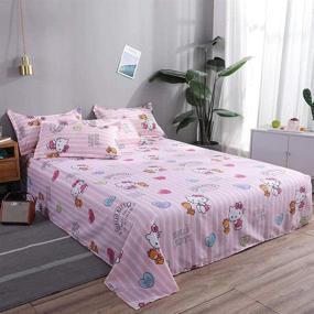 img 2 attached to 🛏️ Luxury Full Size Cartoon Pink Girl Duvet Cover Set for Kids Woman - 4 Piece Kitty Cat Bedding Collection Including 1 Duvet Cover, 1 Flat Sheet, and 2 Pillowcases