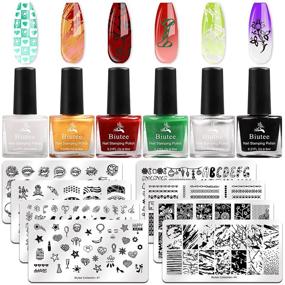 img 4 attached to Biutee Nail Stamping Polish Nail Plates Kit - 8pc Nail Stamping Plates Set with 6 Special Polish Colors, 6ML Air Dry Gift Box