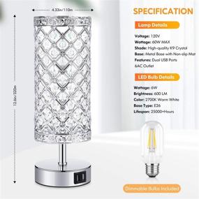 img 3 attached to 💡 Touch Control Crystal Table Lamp Set with USB Charging Ports, Dimmable & Decorative Desk Lamp for Bedroom, Living Room - Bulbs Included