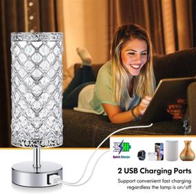 img 2 attached to 💡 Touch Control Crystal Table Lamp Set with USB Charging Ports, Dimmable & Decorative Desk Lamp for Bedroom, Living Room - Bulbs Included