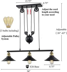 img 2 attached to 💡 WOXXX Three-Light Pulley Pendant Light: Stylish Industrial Farmhouse Chandelier with Adjustable Rustic Vintage Ceiling Lights for Kitchen Island Dining Room Foyer (Black)