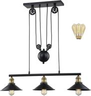 💡 woxxx three-light pulley pendant light: stylish industrial farmhouse chandelier with adjustable rustic vintage ceiling lights for kitchen island dining room foyer (black) logo