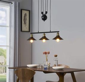 img 1 attached to 💡 WOXXX Three-Light Pulley Pendant Light: Stylish Industrial Farmhouse Chandelier with Adjustable Rustic Vintage Ceiling Lights for Kitchen Island Dining Room Foyer (Black)