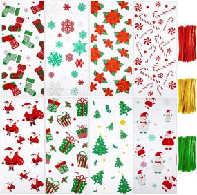 img 4 attached to 🎄 Christmas Cellophane Bags Set - 200 Pieces with Twist Ties, 8 Assorted Styles for Candy, Cookies, and Goody Treats