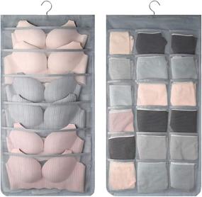 img 4 attached to Dual-Sided Hanging Organizer with Mesh Pockets for Underwear, Bras, Underpants, Socks - 🧦 Metal Hook, Oxford Cloth Storage Bags - Space Saver for Wardrobe (Gray, 6+18 Pockets)