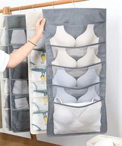 img 3 attached to Dual-Sided Hanging Organizer with Mesh Pockets for Underwear, Bras, Underpants, Socks - 🧦 Metal Hook, Oxford Cloth Storage Bags - Space Saver for Wardrobe (Gray, 6+18 Pockets)