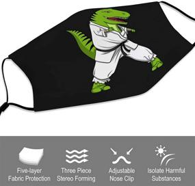 img 2 attached to 🦖 T-Rex Dinosaur Karate Ninja Martial Arts Kids Face Mask Set of 2 with 4 Filters – Washable Reusable Adjustable Black Cloth Bandanas Scarf Neck Gaiters for Men Women, Fashion Designs