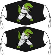 🦖 t-rex dinosaur karate ninja martial arts kids face mask set of 2 with 4 filters – washable reusable adjustable black cloth bandanas scarf neck gaiters for men women, fashion designs logo