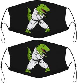 img 4 attached to 🦖 T-Rex Dinosaur Karate Ninja Martial Arts Kids Face Mask Set of 2 with 4 Filters – Washable Reusable Adjustable Black Cloth Bandanas Scarf Neck Gaiters for Men Women, Fashion Designs